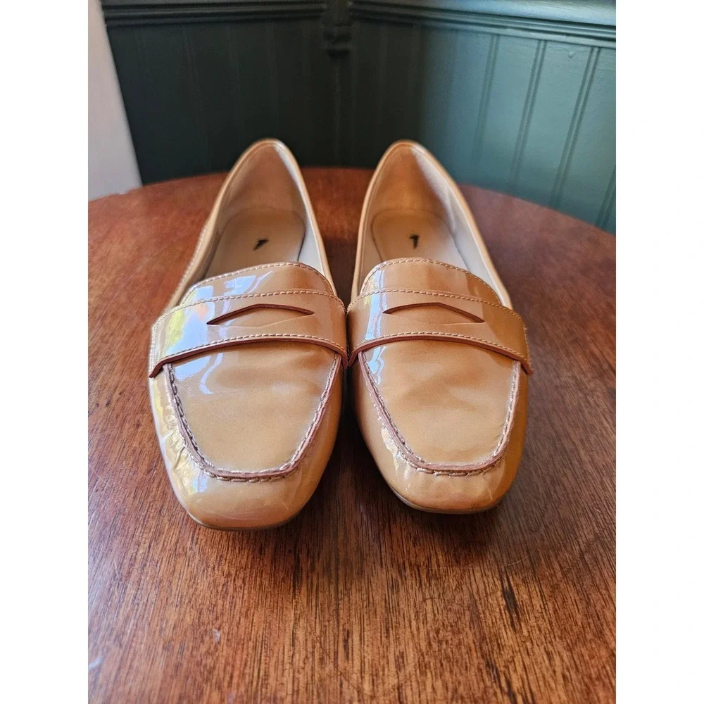 J.Crew Womens Patent Leather Penny Loafers Tan Nude Size 8.5 84832